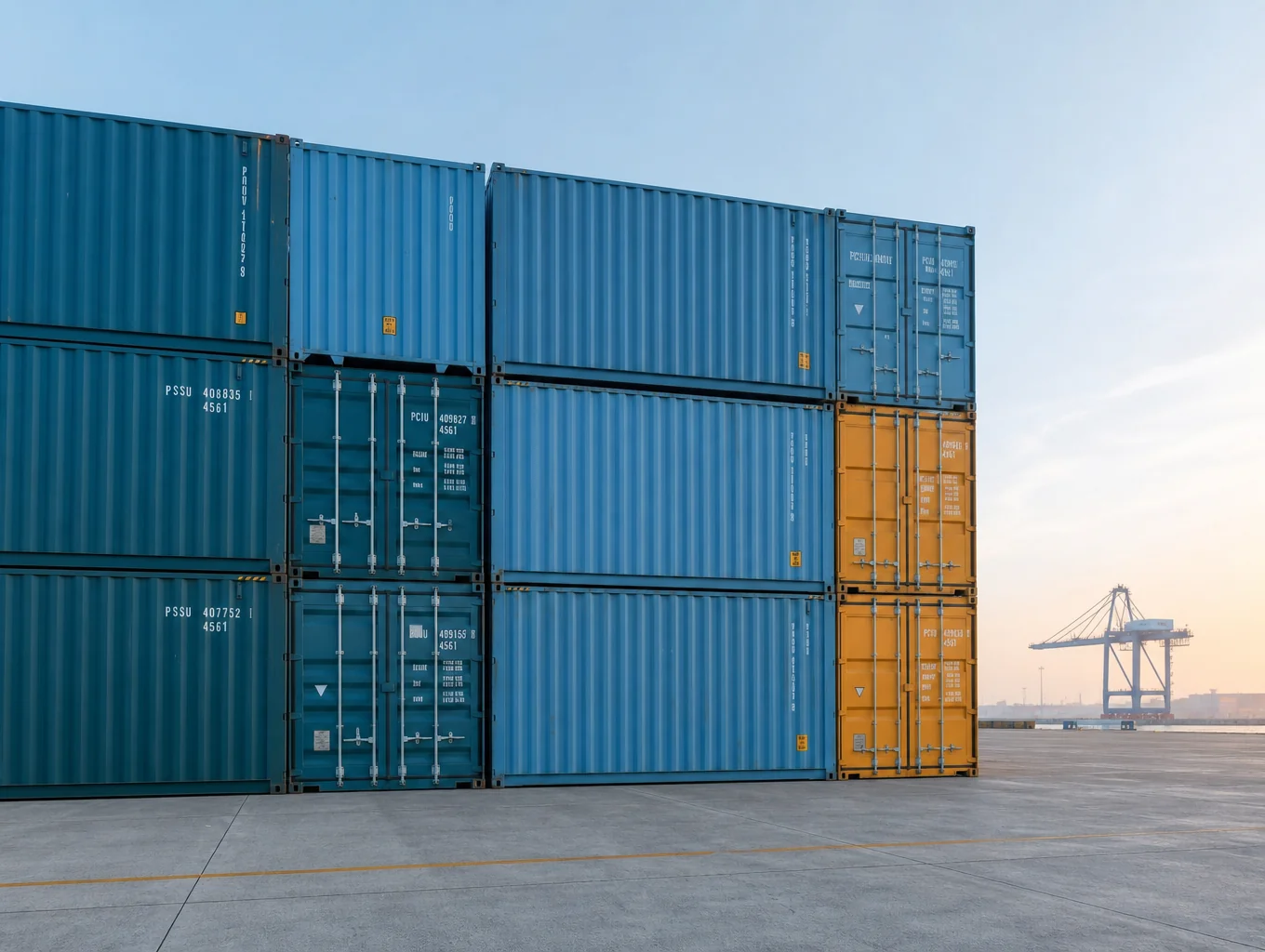 Commercial shipping terminal with organized cargo containers