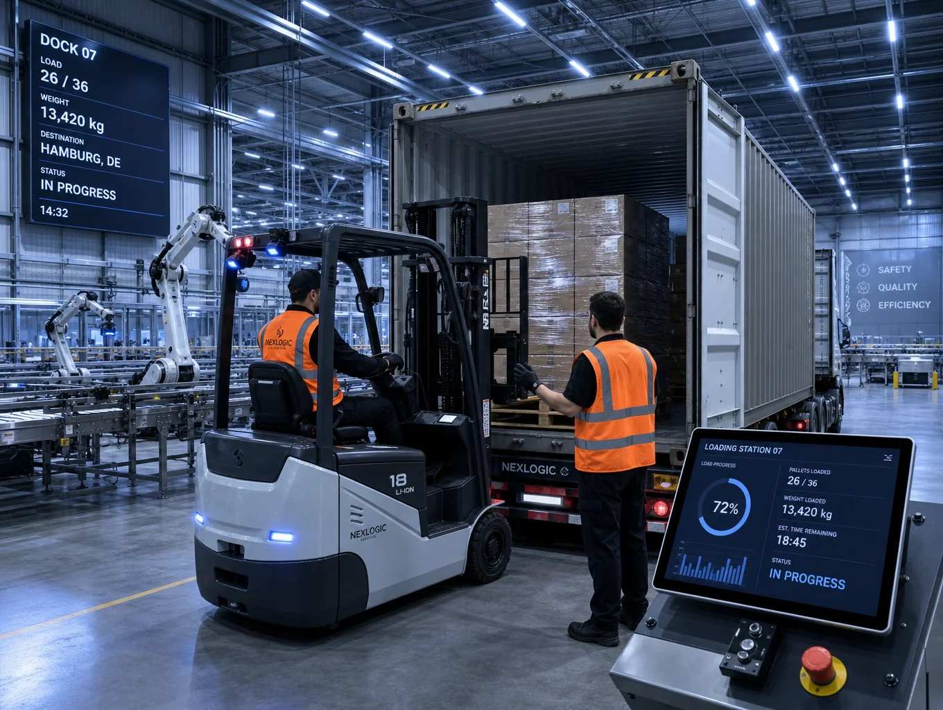 Modern high-bay logistics center and automated inventory cross-docking facility